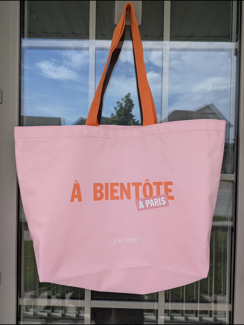Lancome Pink Tote with Orange Handles